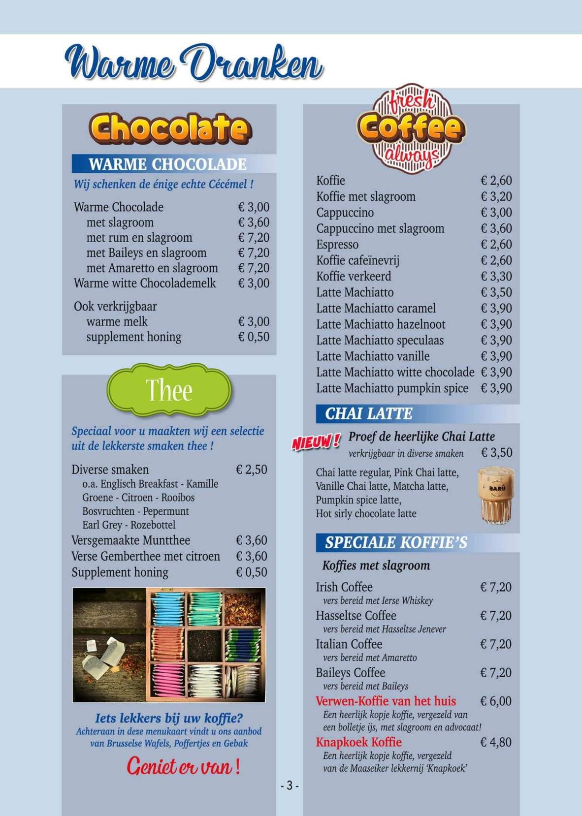 Pannekoekenbakkerij Menu