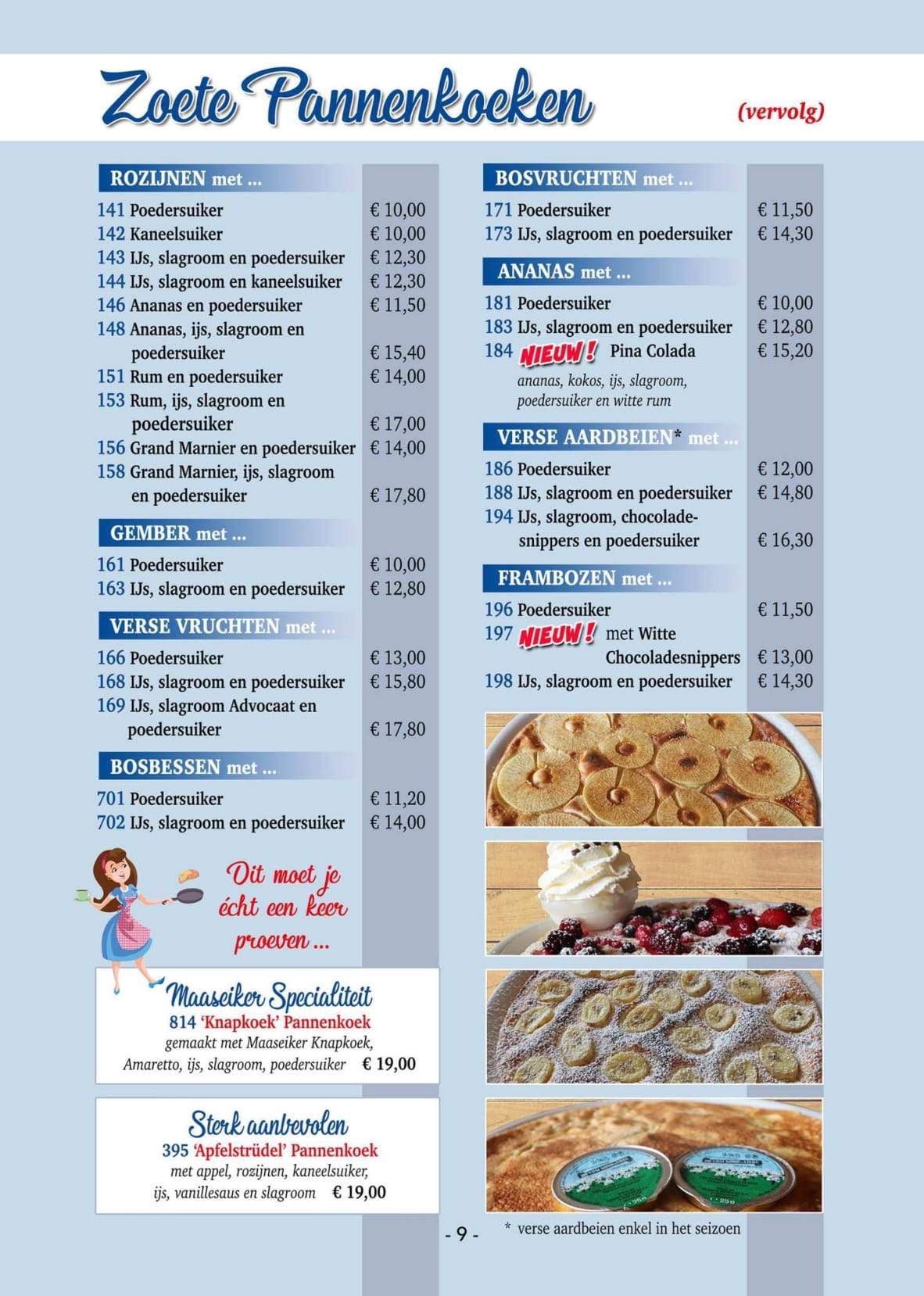 Pannekoekenbakkerij Menu