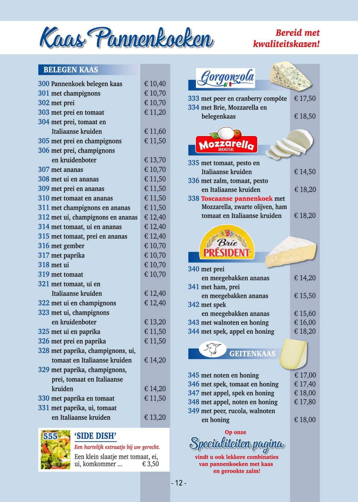 Pannekoekenbakkerij Menu