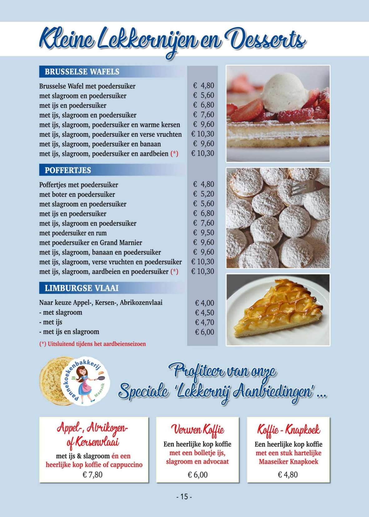 Pannekoekenbakkerij Menu