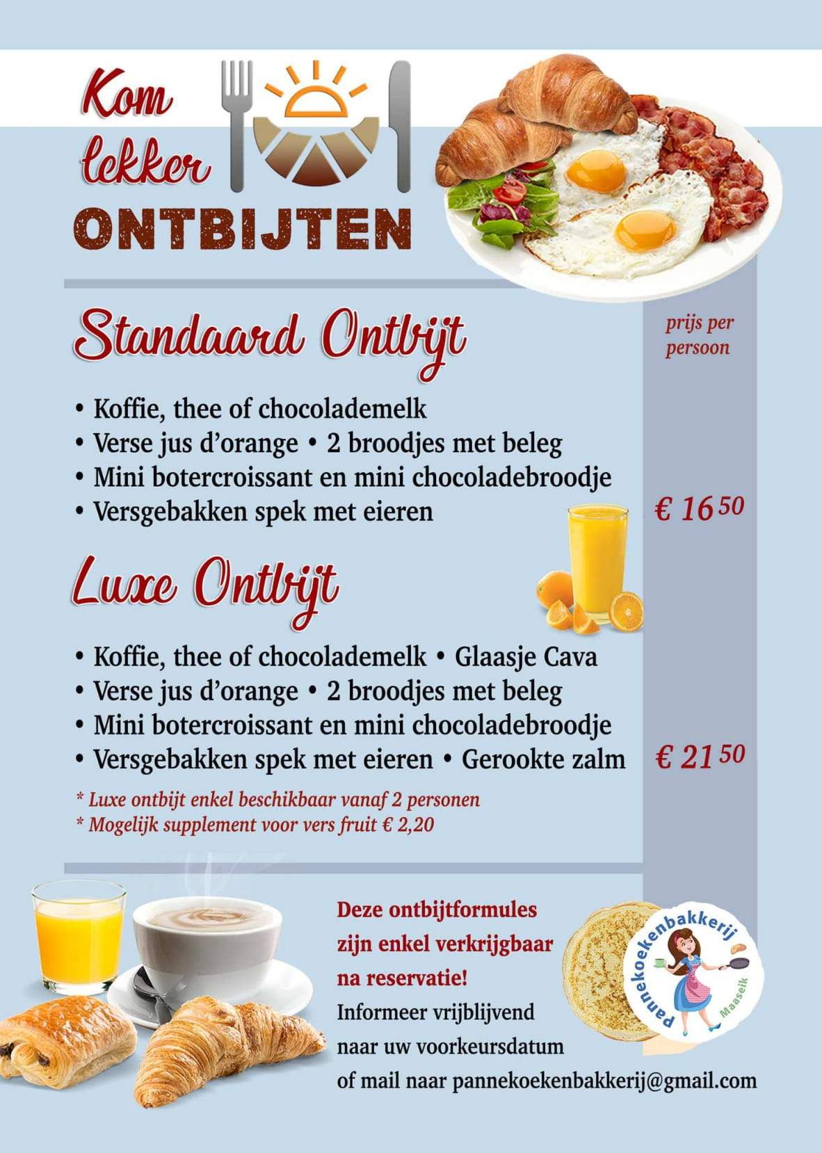 Pannekoekenbakkerij Menu